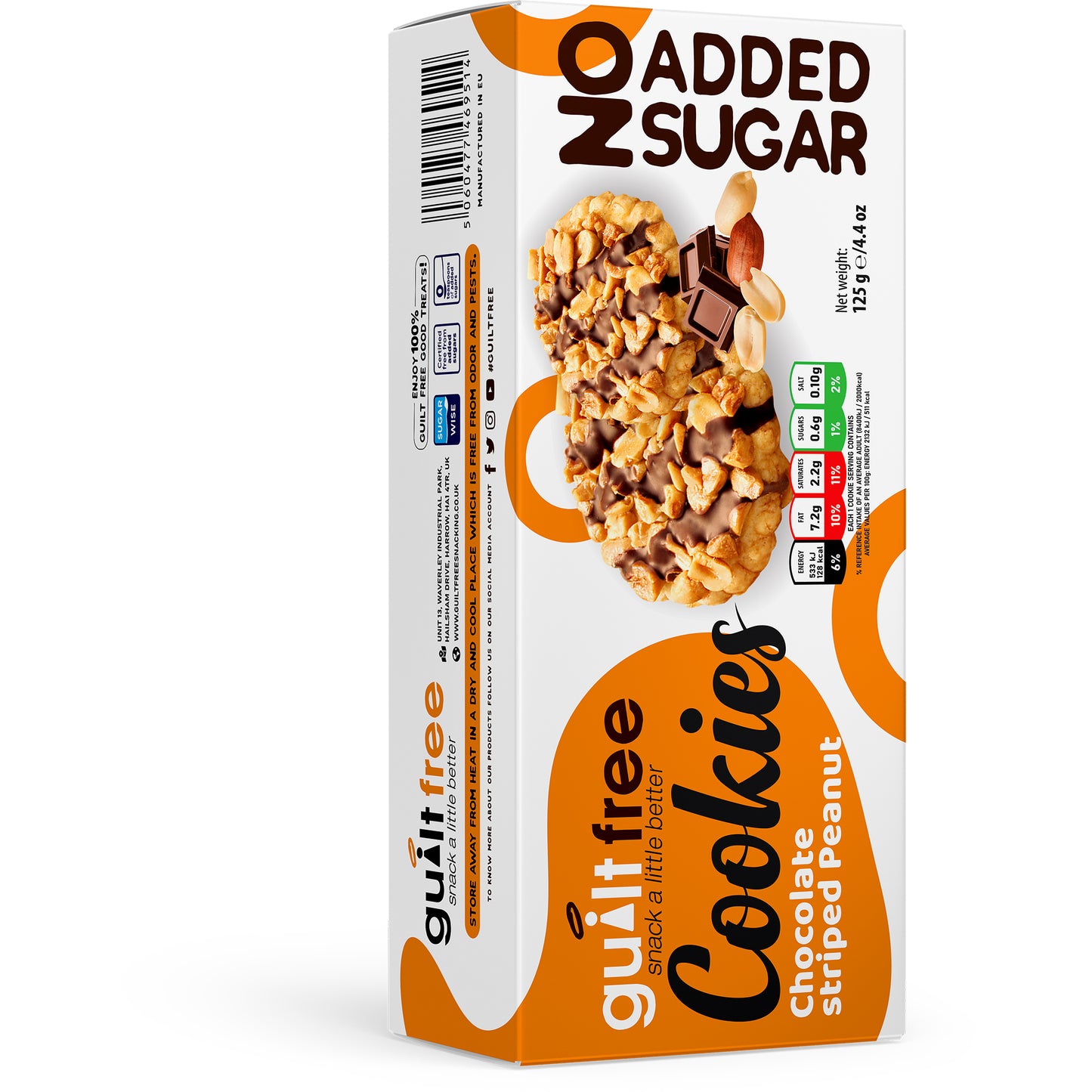 GuiltFree No Added Sugar Cookies 125g - Chocolate Striped Peanut