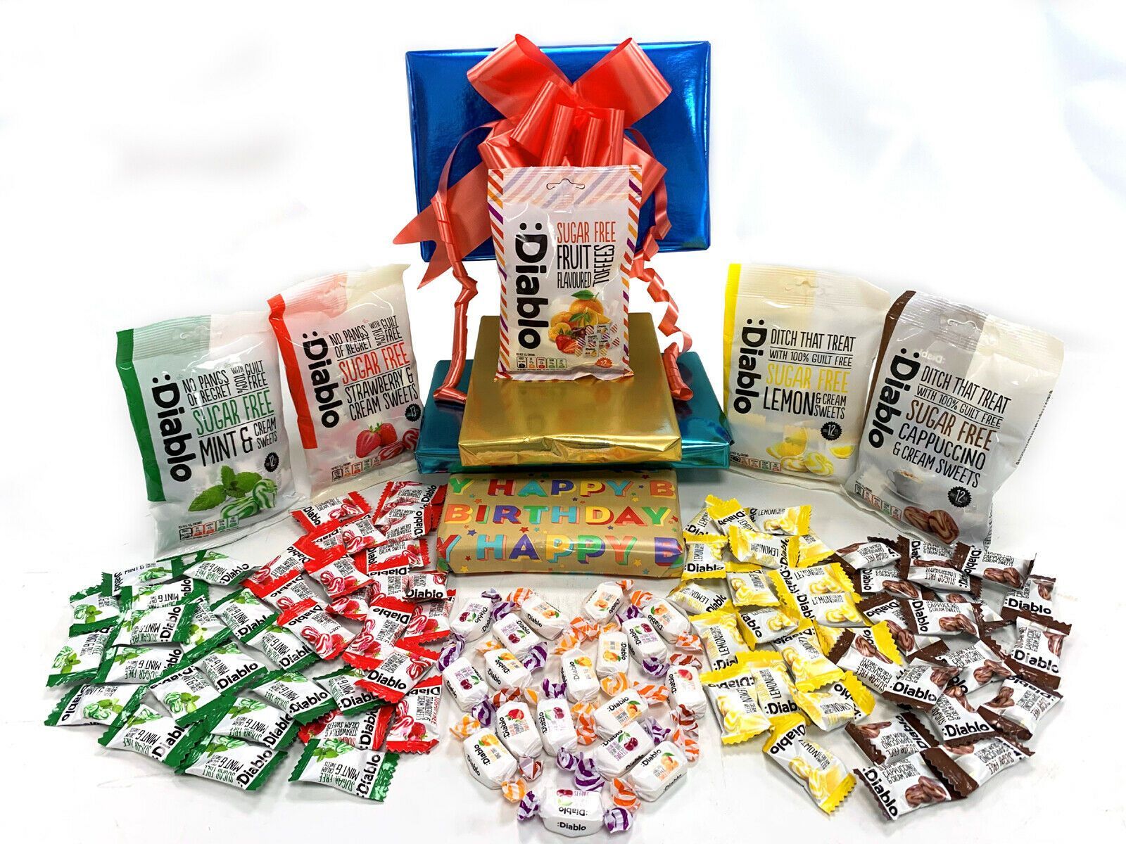 Diablo Sugar Free Diabetic Sweets Retro Sweet Chocolate 5x75g Gift Hamper Box