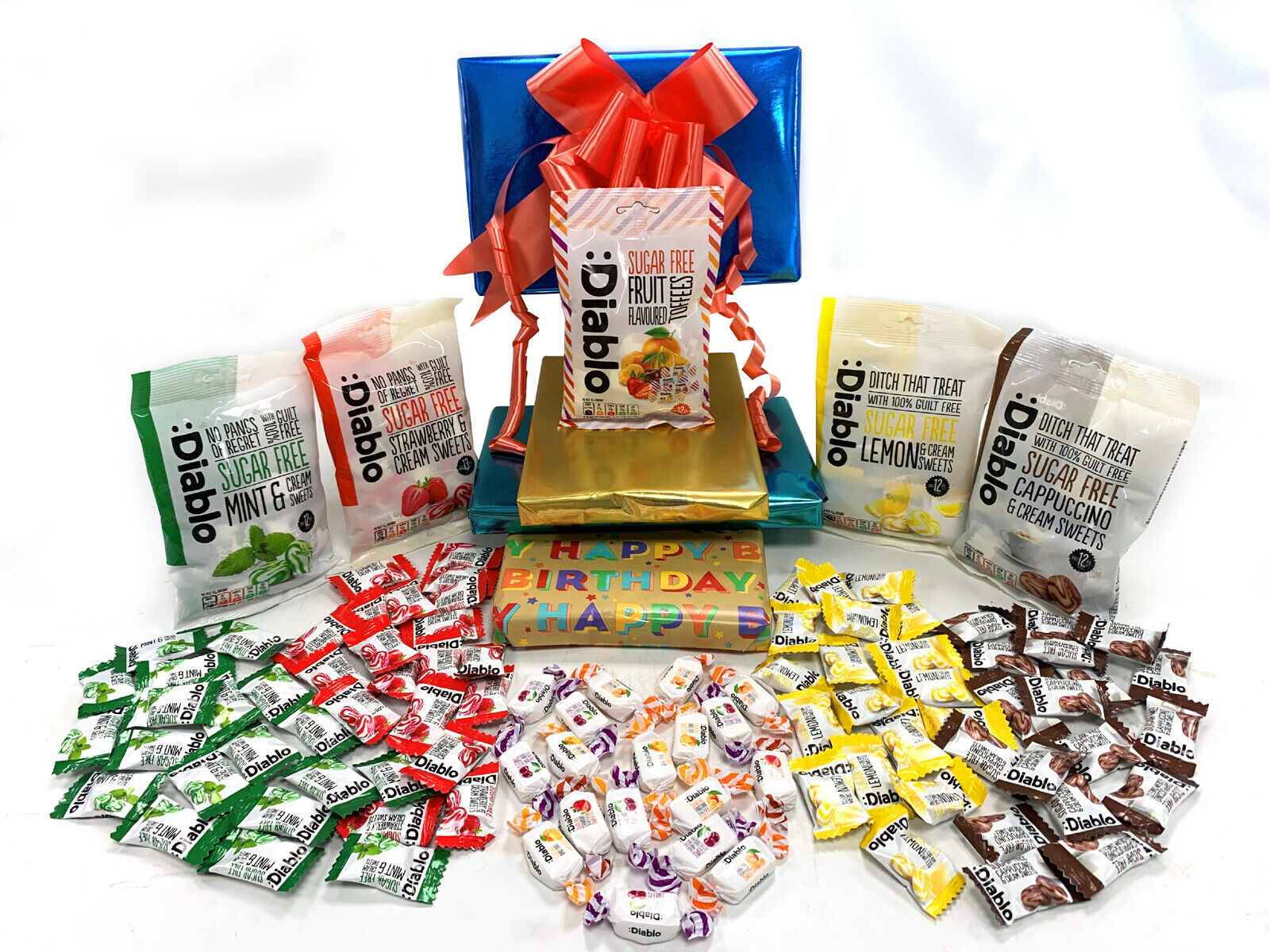 Diablo Sugar Free Diabetic Sweets Retro Sweet Chocolate 5x75g Gift Hamper Box