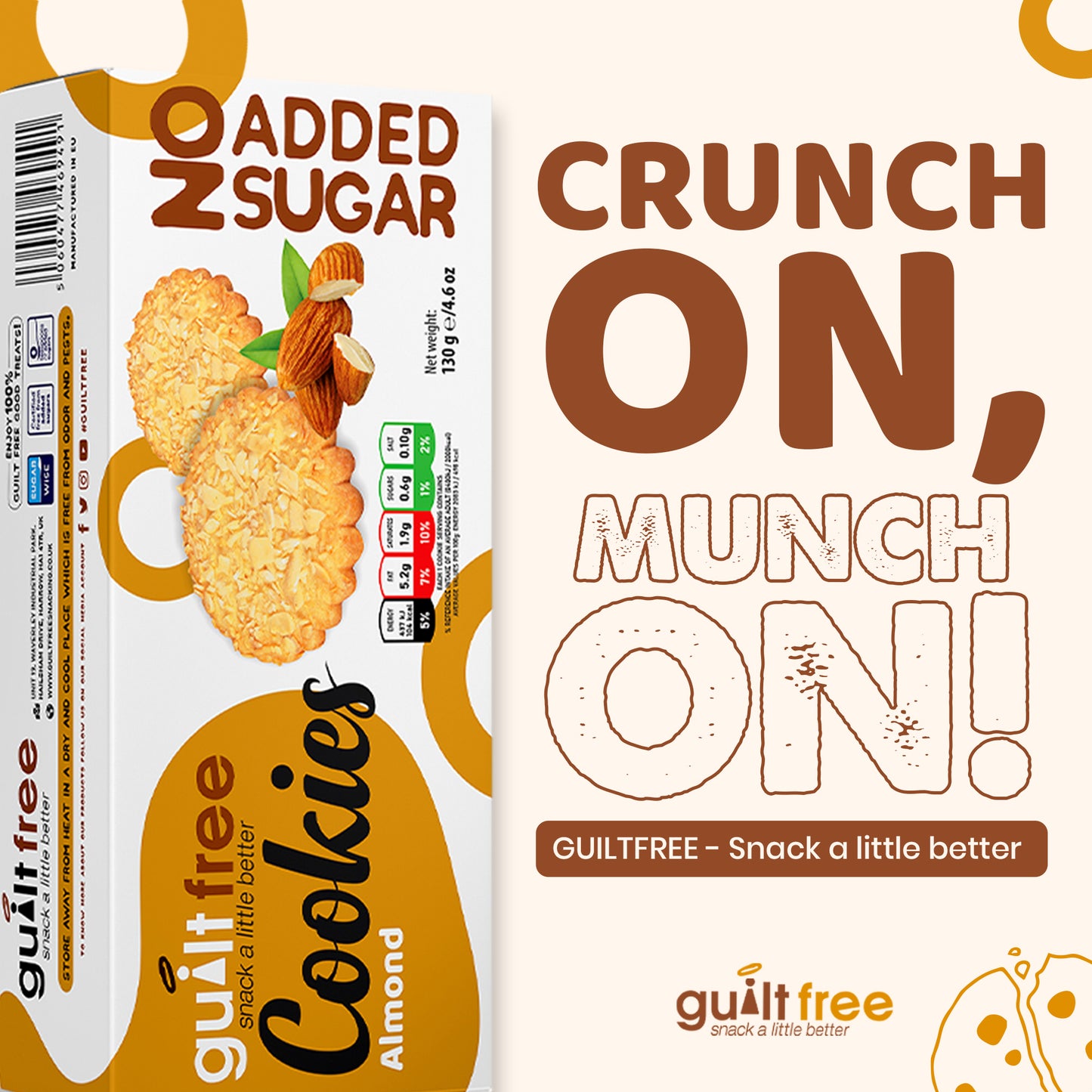 GuiltFree No Added Sugar Cookies 135g - Almond