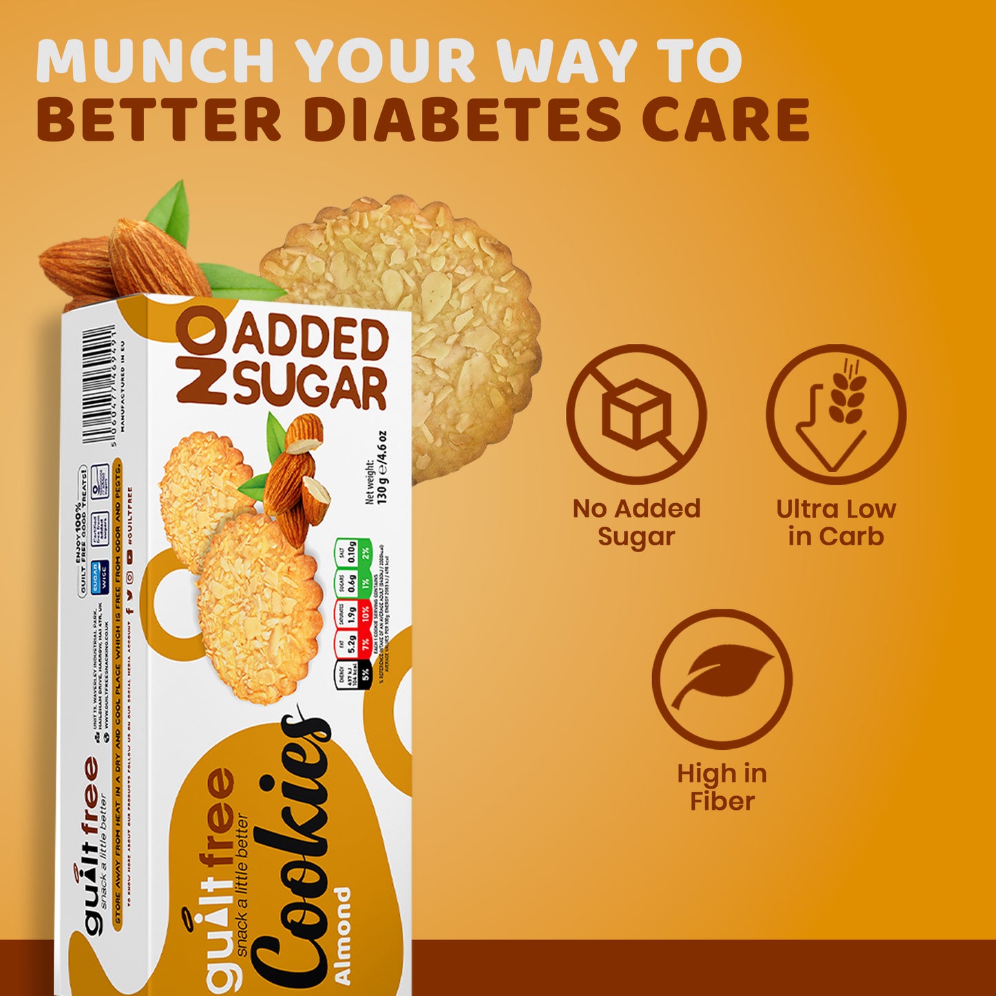 GuiltFree No Added Sugar Cookies 135g - Almond