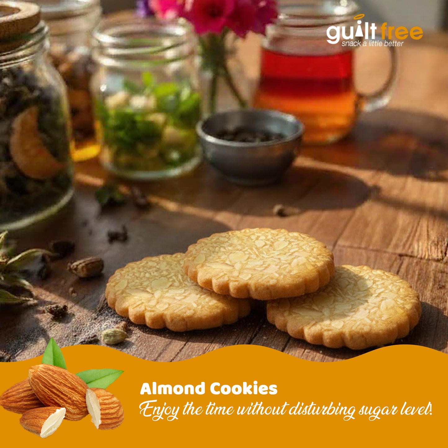 GuiltFree No Added Sugar Cookies 135g - Almond