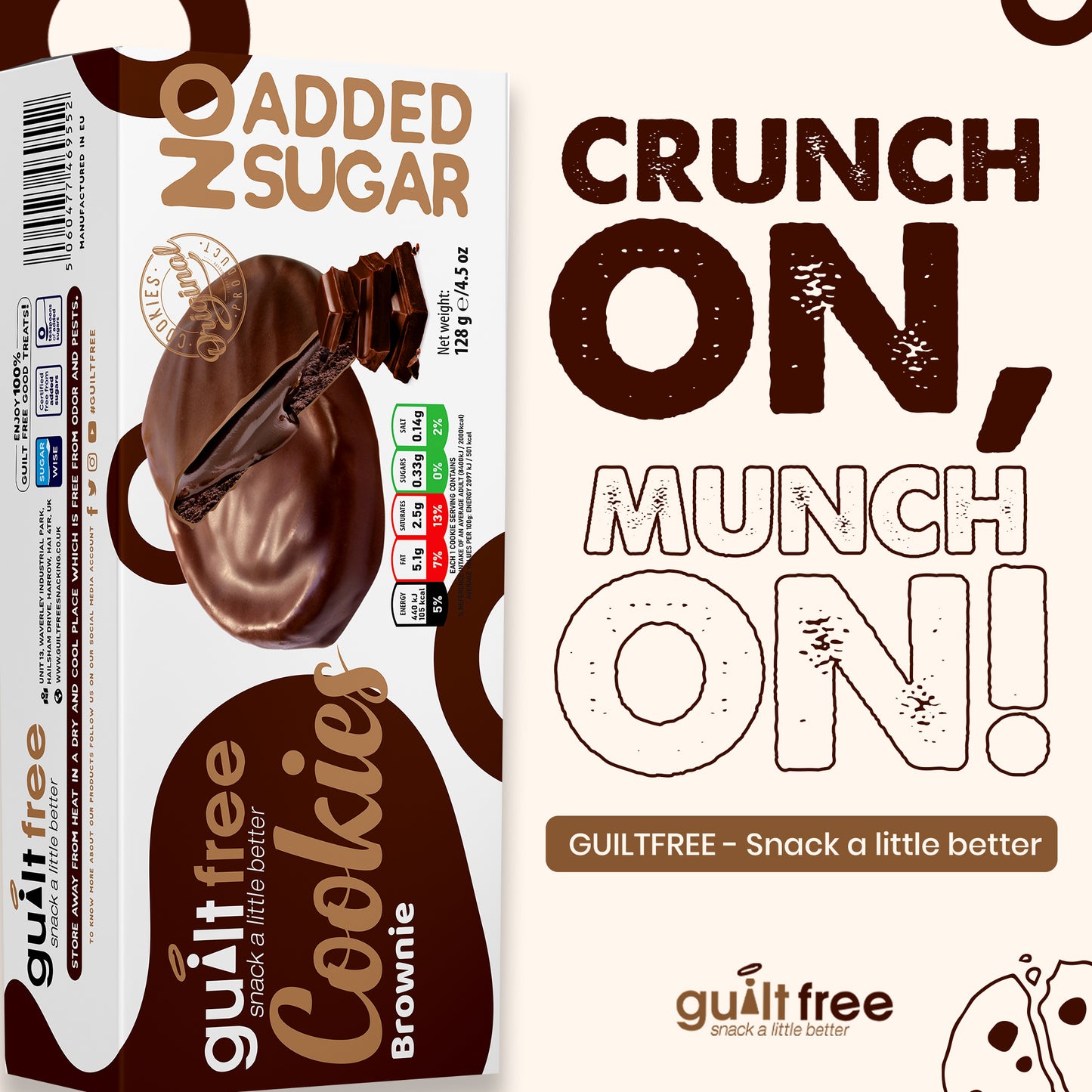 GuiltFree No Added Sugar Cookies 128g - Brownie