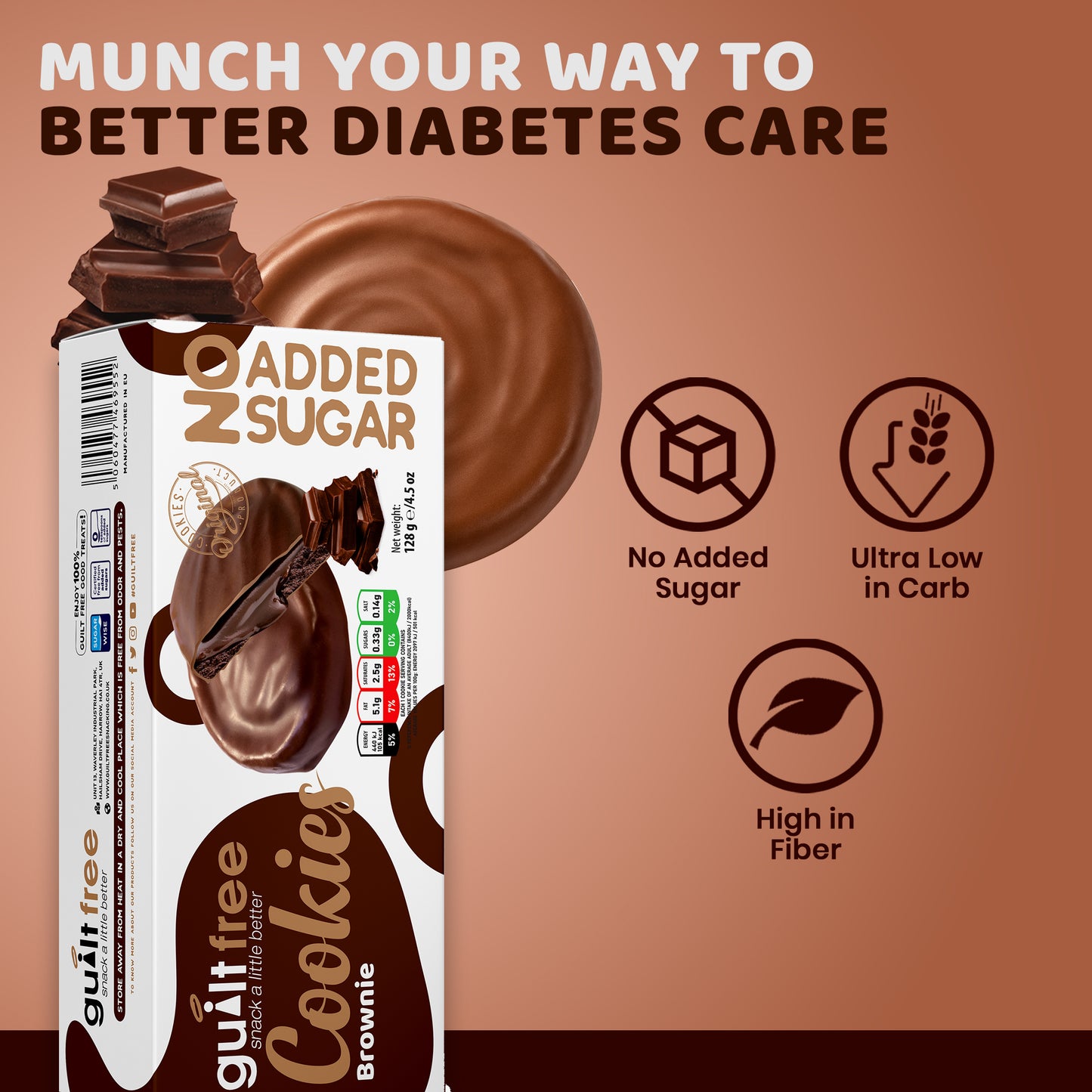GuiltFree No Added Sugar Cookies 128g - Brownie