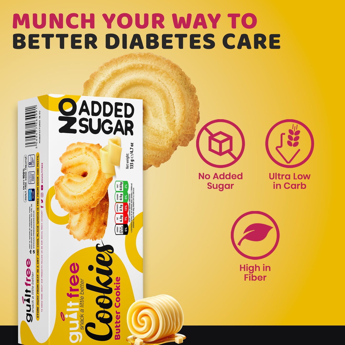 GuiltFree No Added Sugar Cookies 135g - Butter Cookie