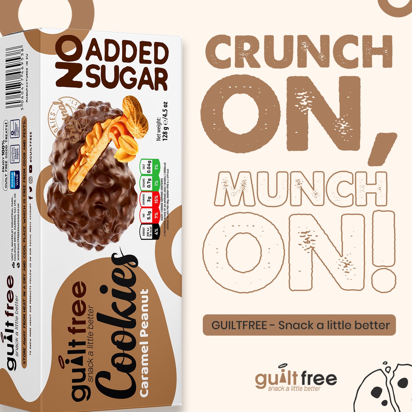 GuiltFree No Added Sugar Cookies 128g - Caramel Peanut