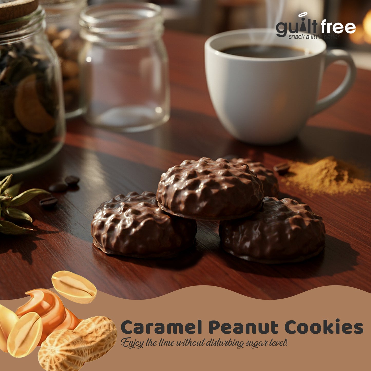 GuiltFree No Added Sugar Cookies 128g - Caramel Peanut