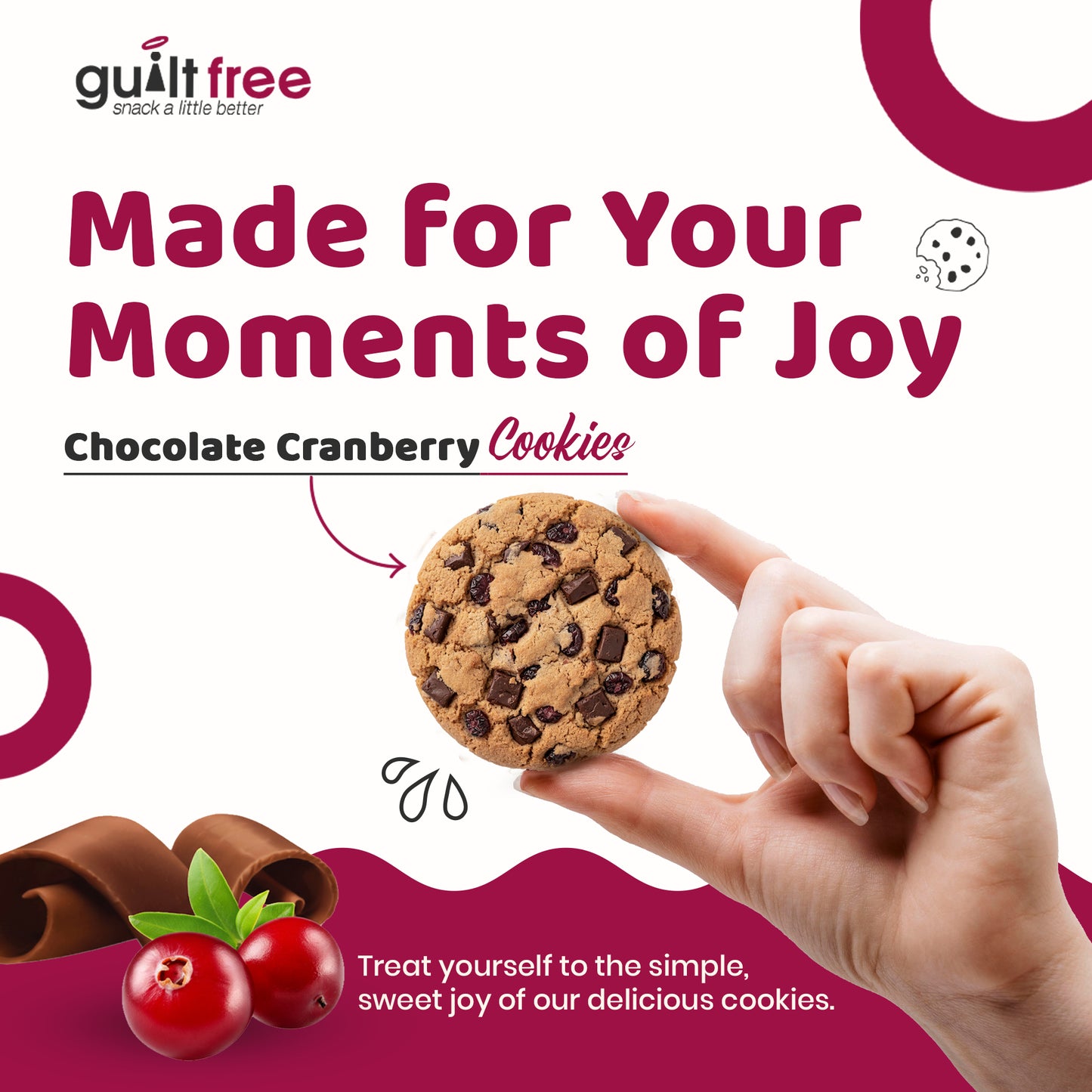 GuiltFree No Added Sugar Cookies 135g - Chocolate Cranberry