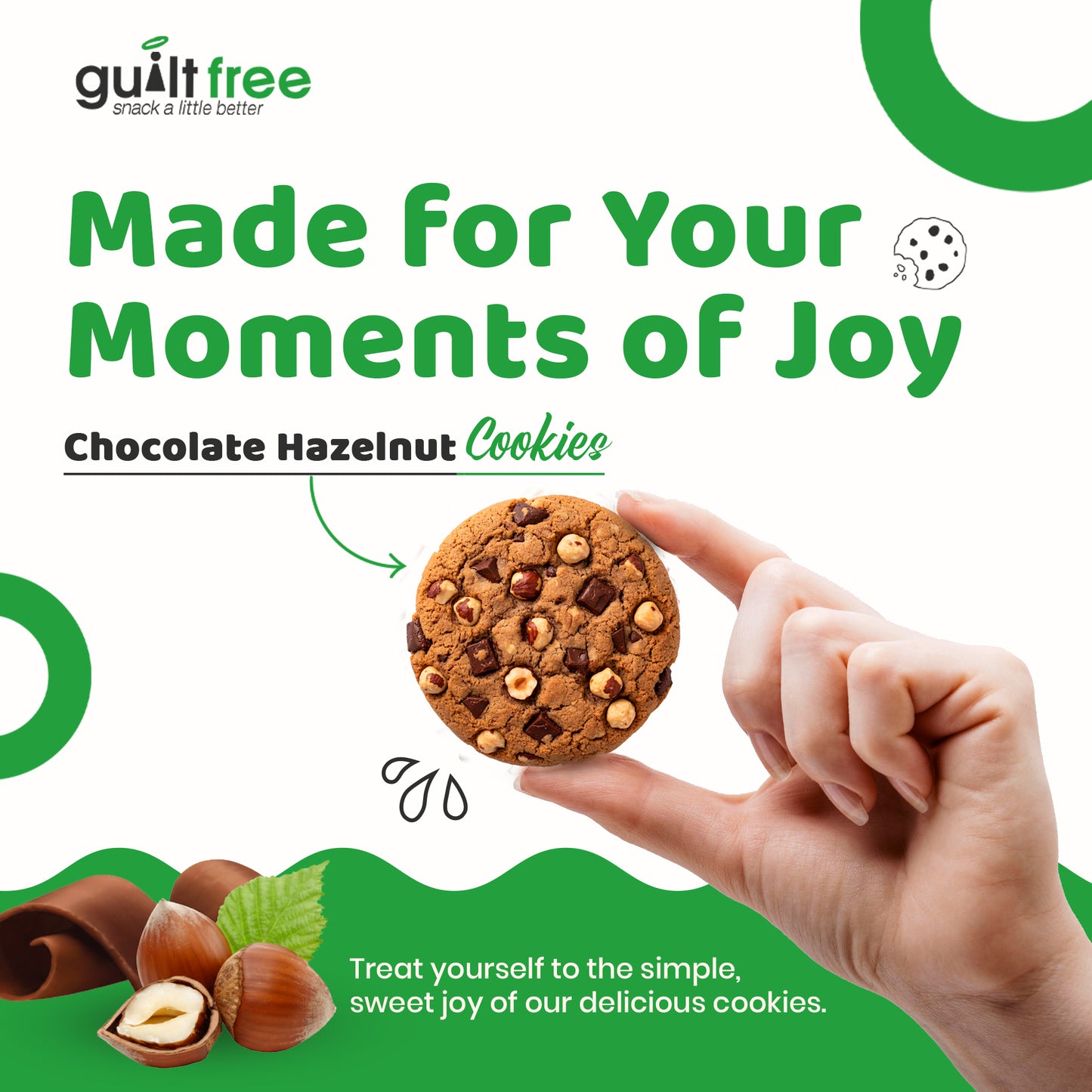 GuiltFree No Added Sugar Cookies 135g - Chocolate Hazelnut