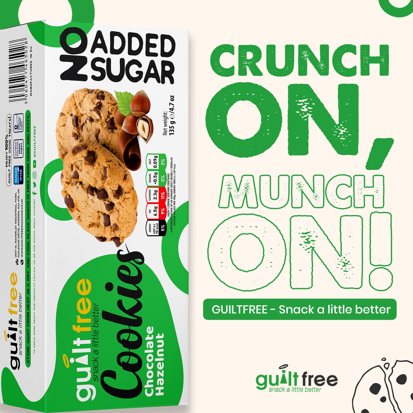 GuiltFree No Added Sugar Cookies 135g - Chocolate Hazelnut