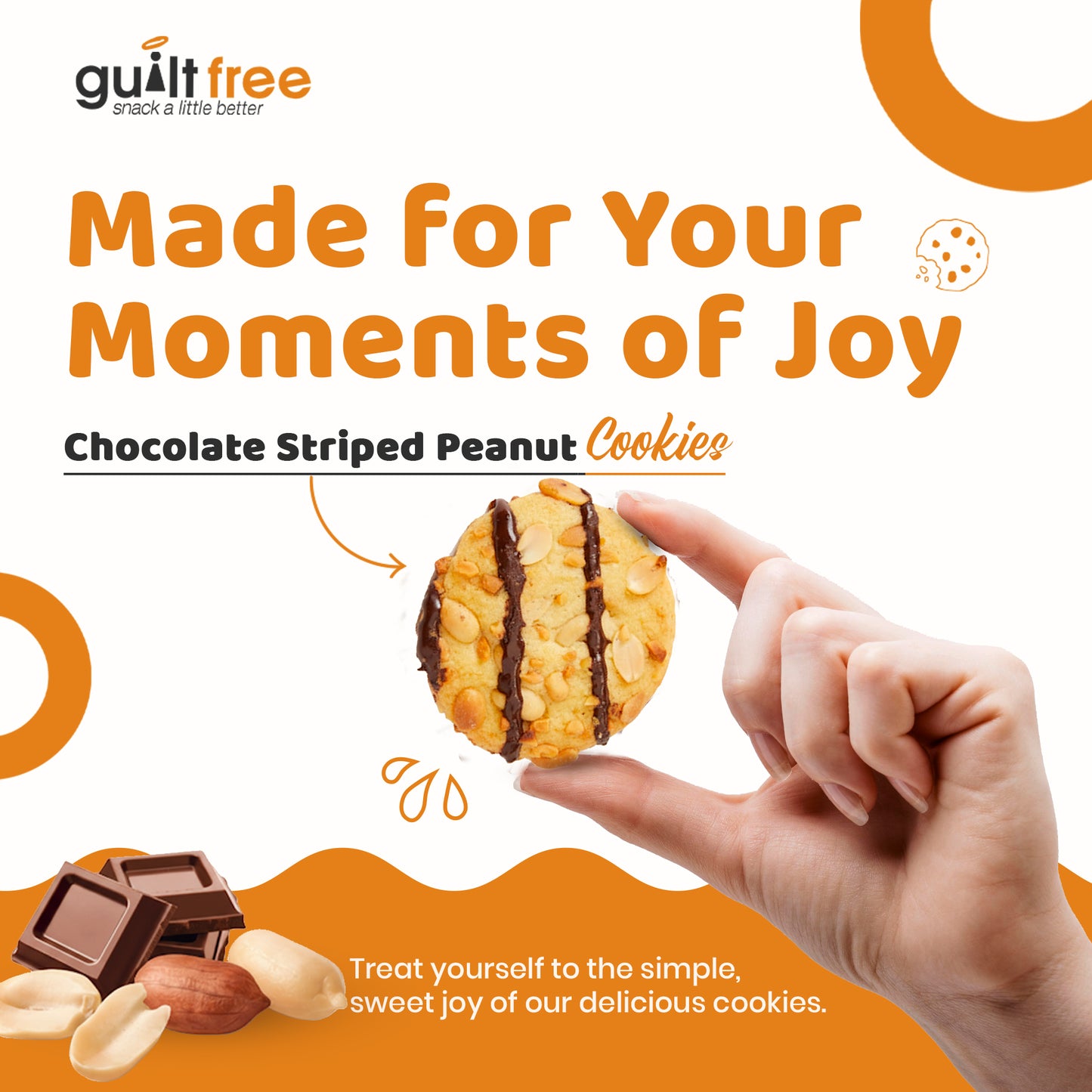 GuiltFree No Added Sugar Cookies 125g - Chocolate Striped Peanut