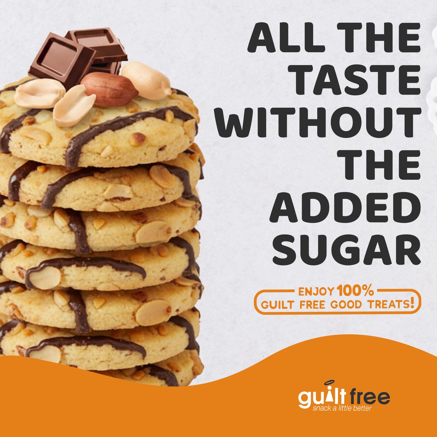 GuiltFree No Added Sugar Cookies 125g - Chocolate Striped Peanut