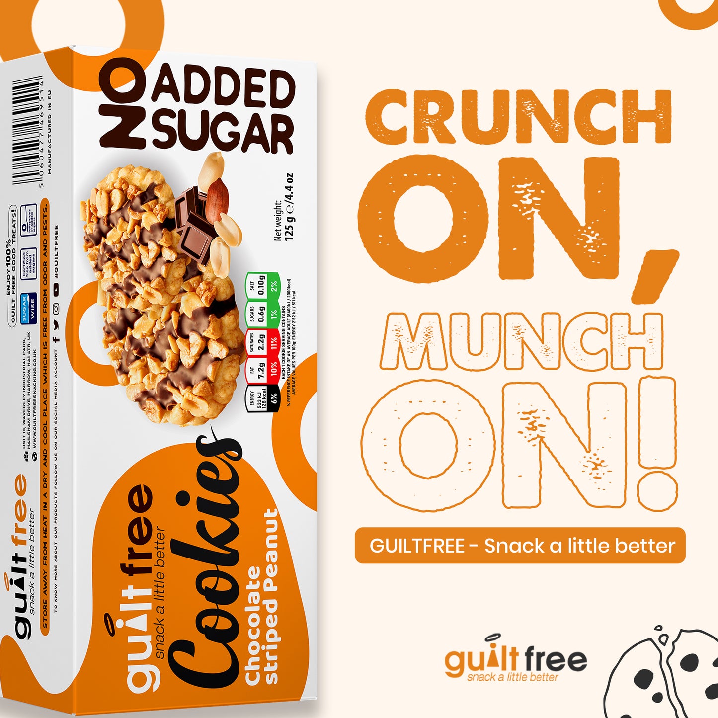 GuiltFree No Added Sugar Cookies 125g - Chocolate Striped Peanut
