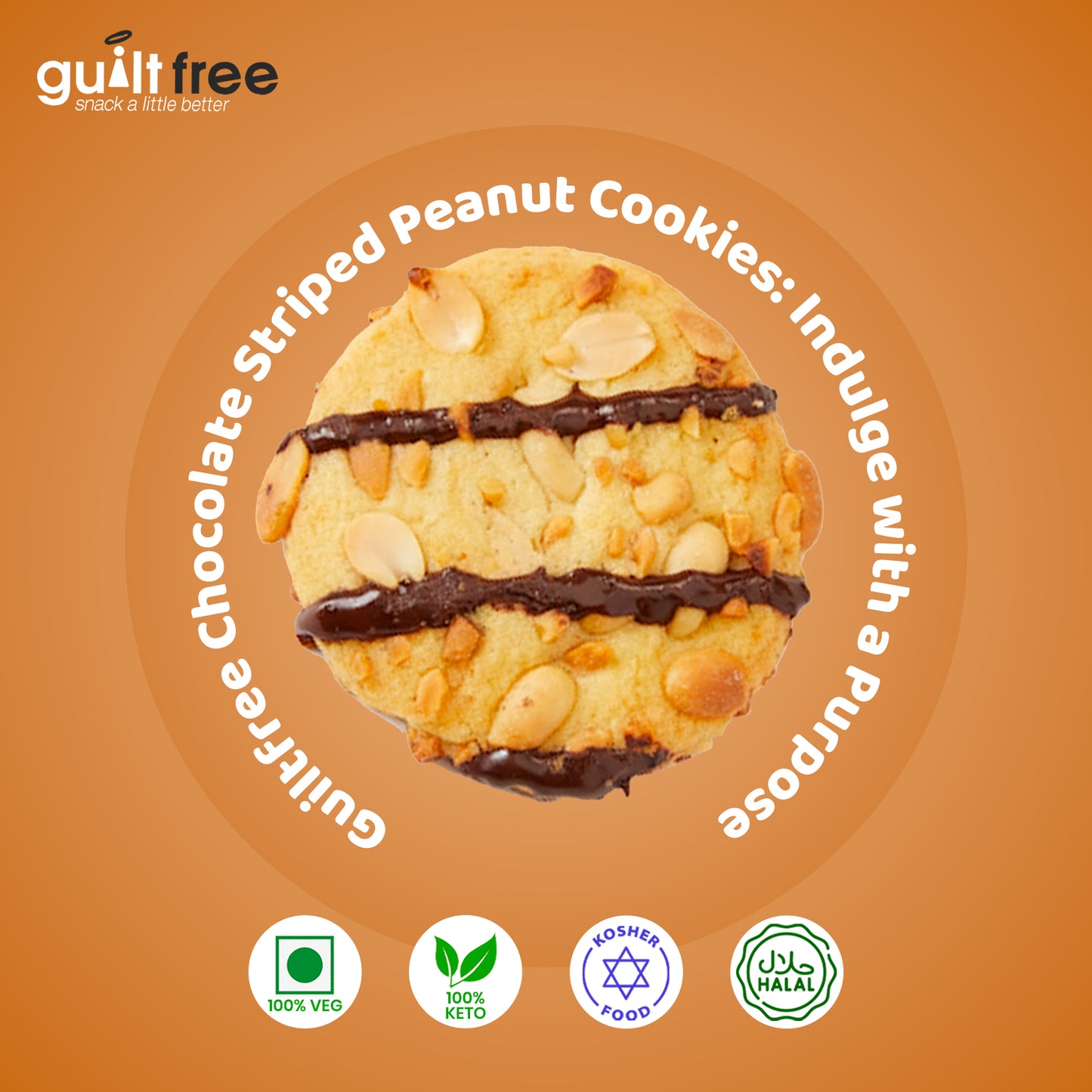GuiltFree No Added Sugar Cookies 125g - Chocolate Striped Peanut