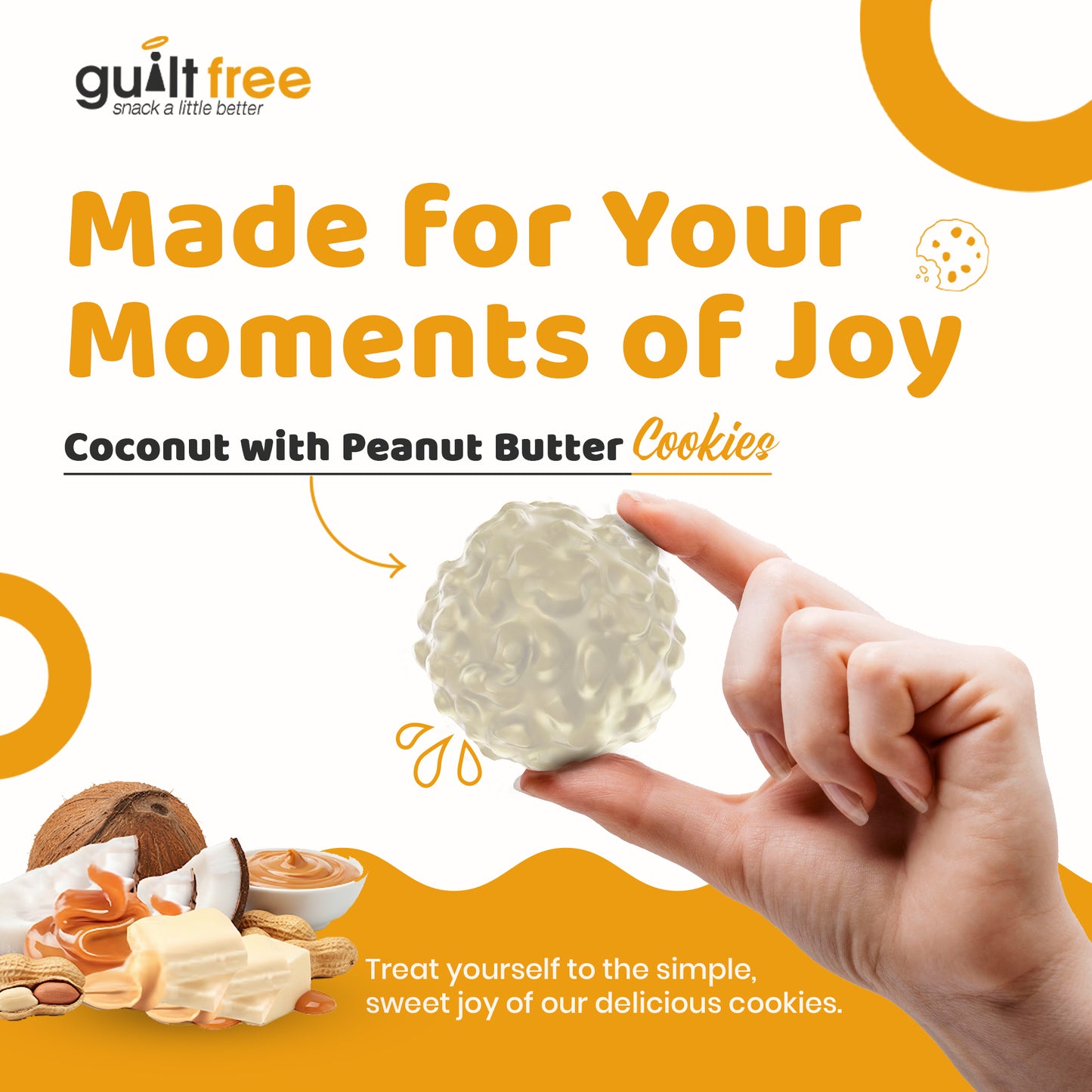 GuiltFree No Added Sugar Cookies 128g - Coconut with Peanut Butter