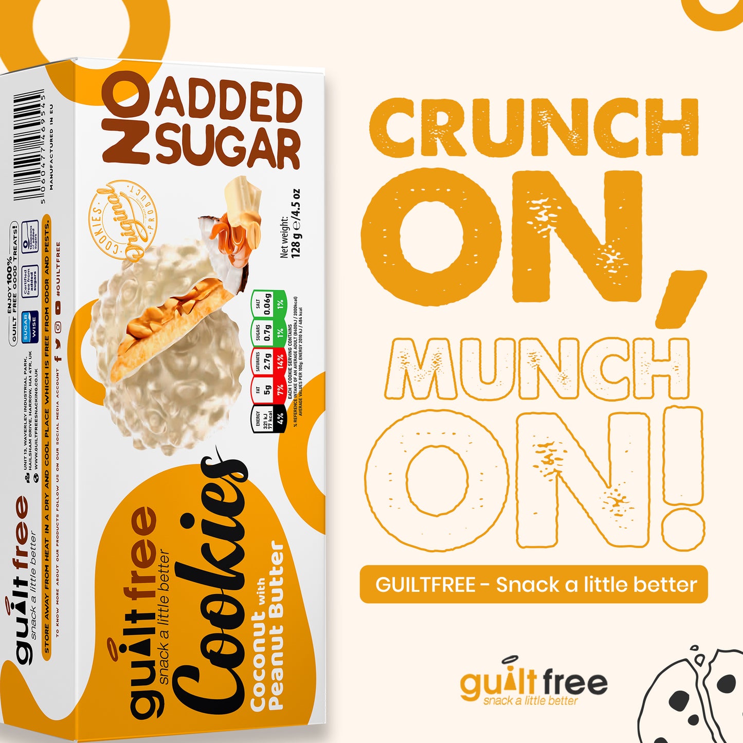 GuiltFree No Added Sugar Cookies 128g - Coconut with Peanut Butter