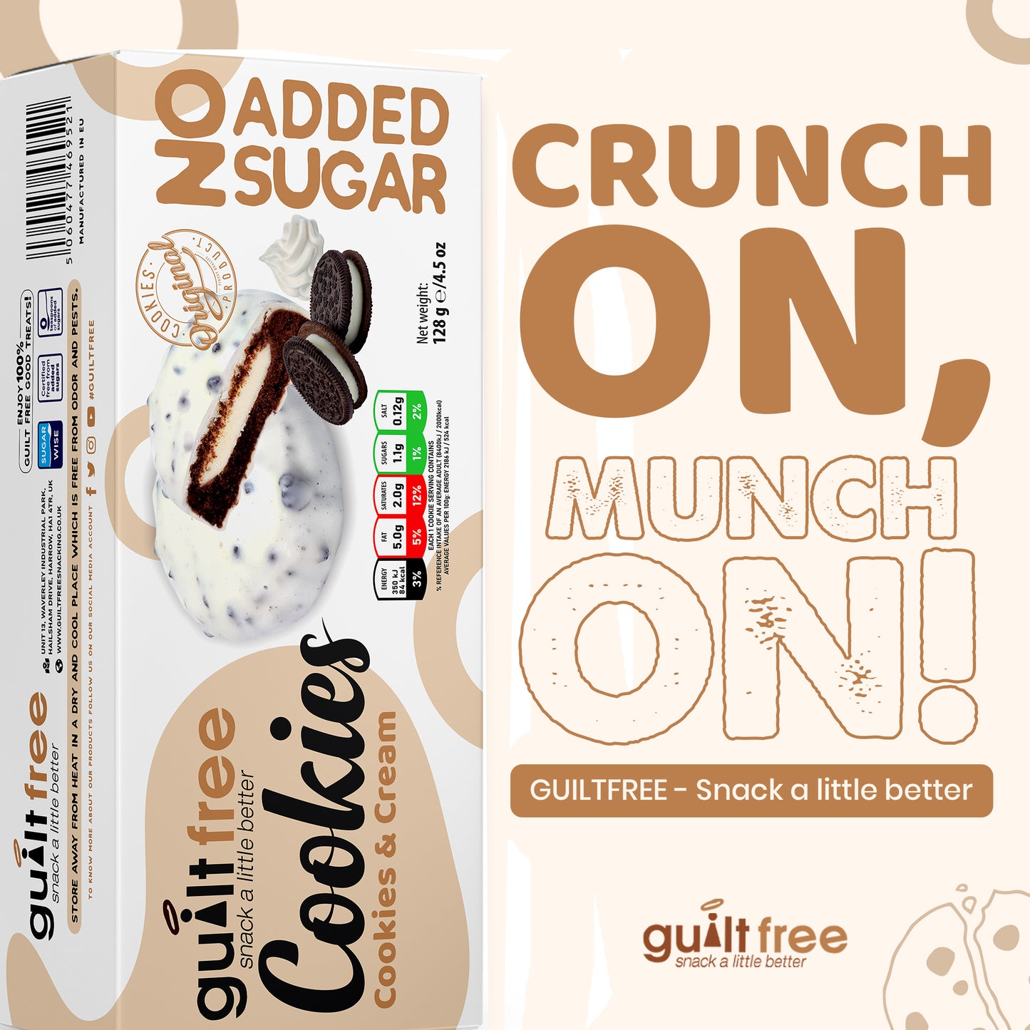 GuiltFree No Added Sugar Cookies 128g - Cookies & Cream