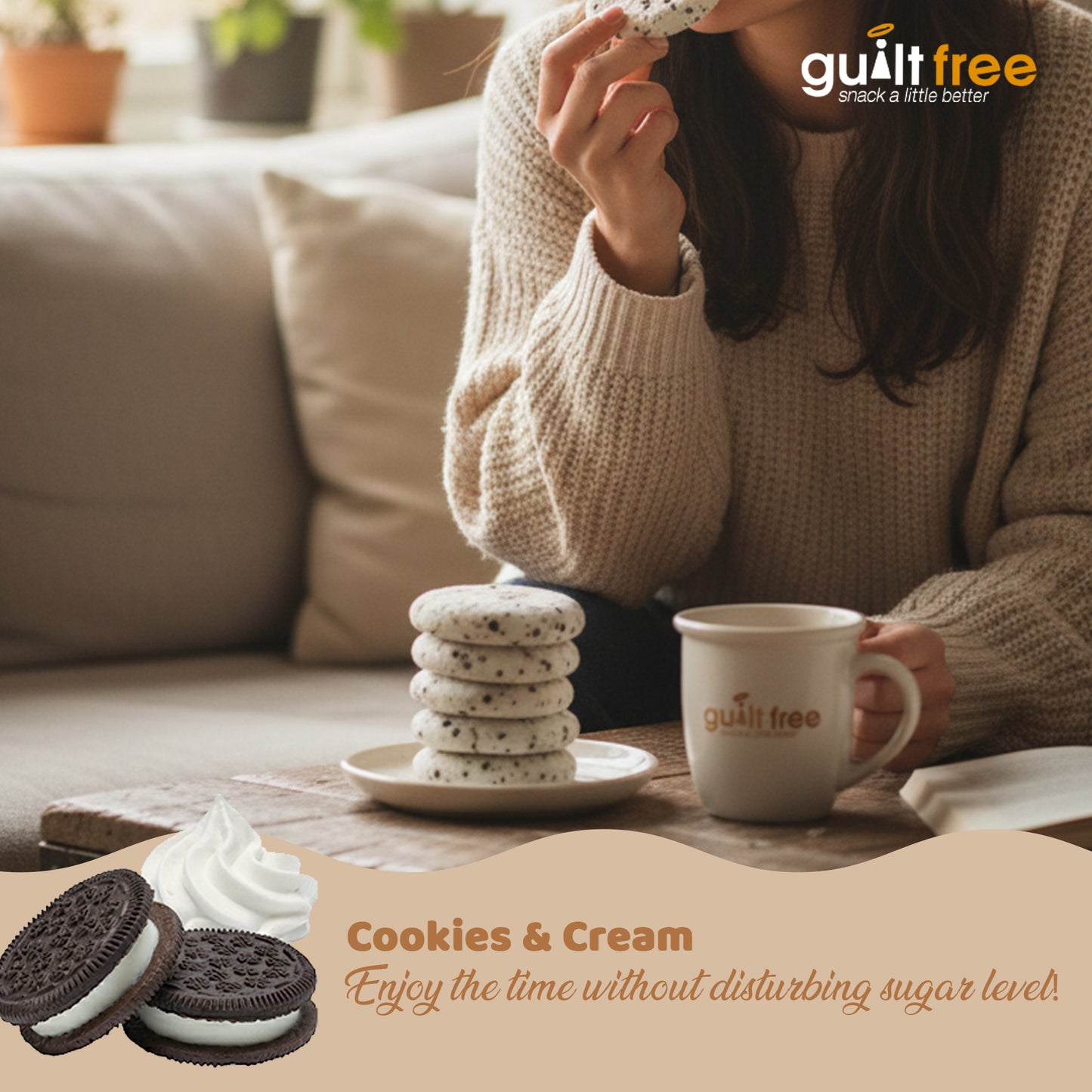 GuiltFree No Added Sugar Cookies 128g - Cookies & Cream