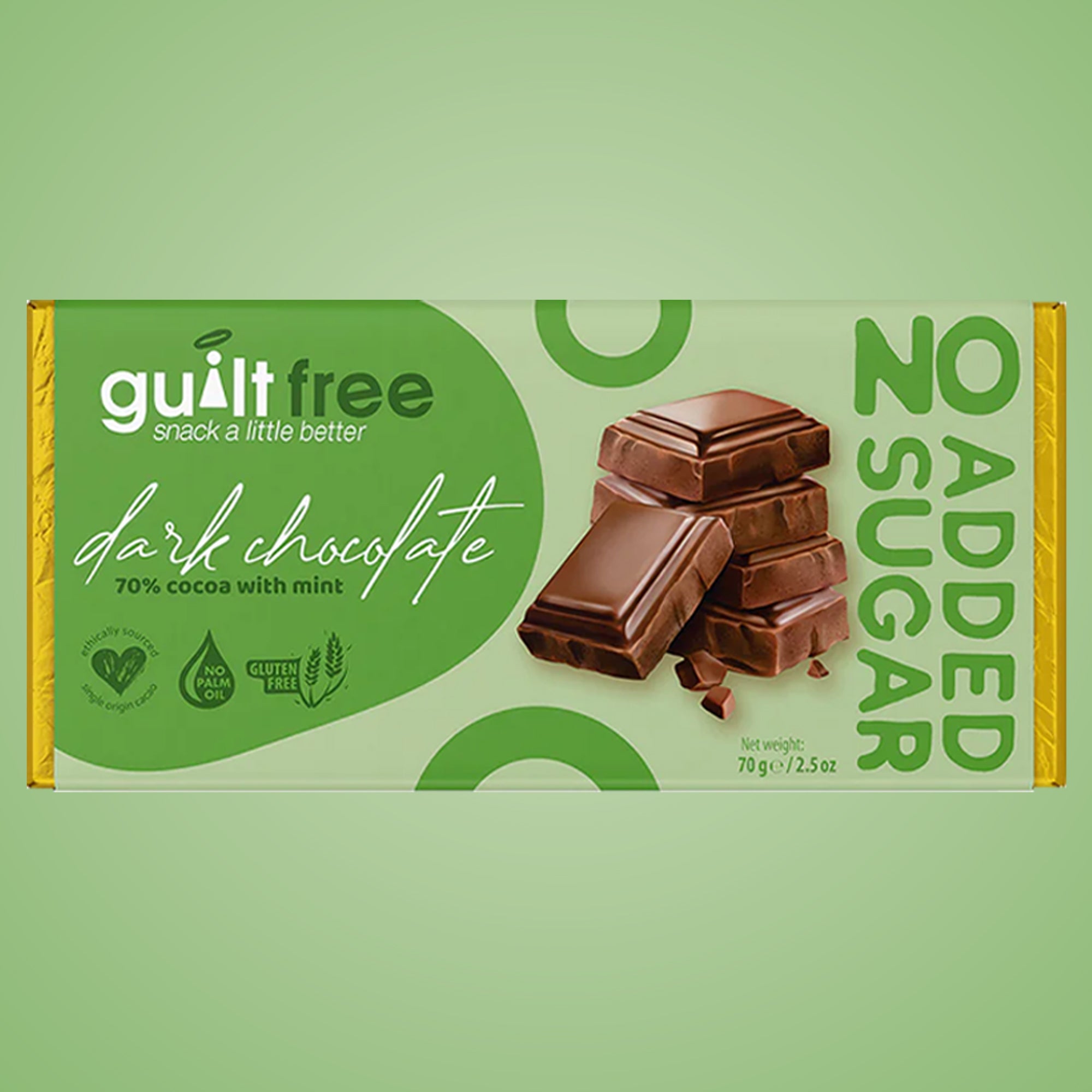 GuiltFree No Added Sugar Chocolate Bar 70g with Dark Chocolate with Mint