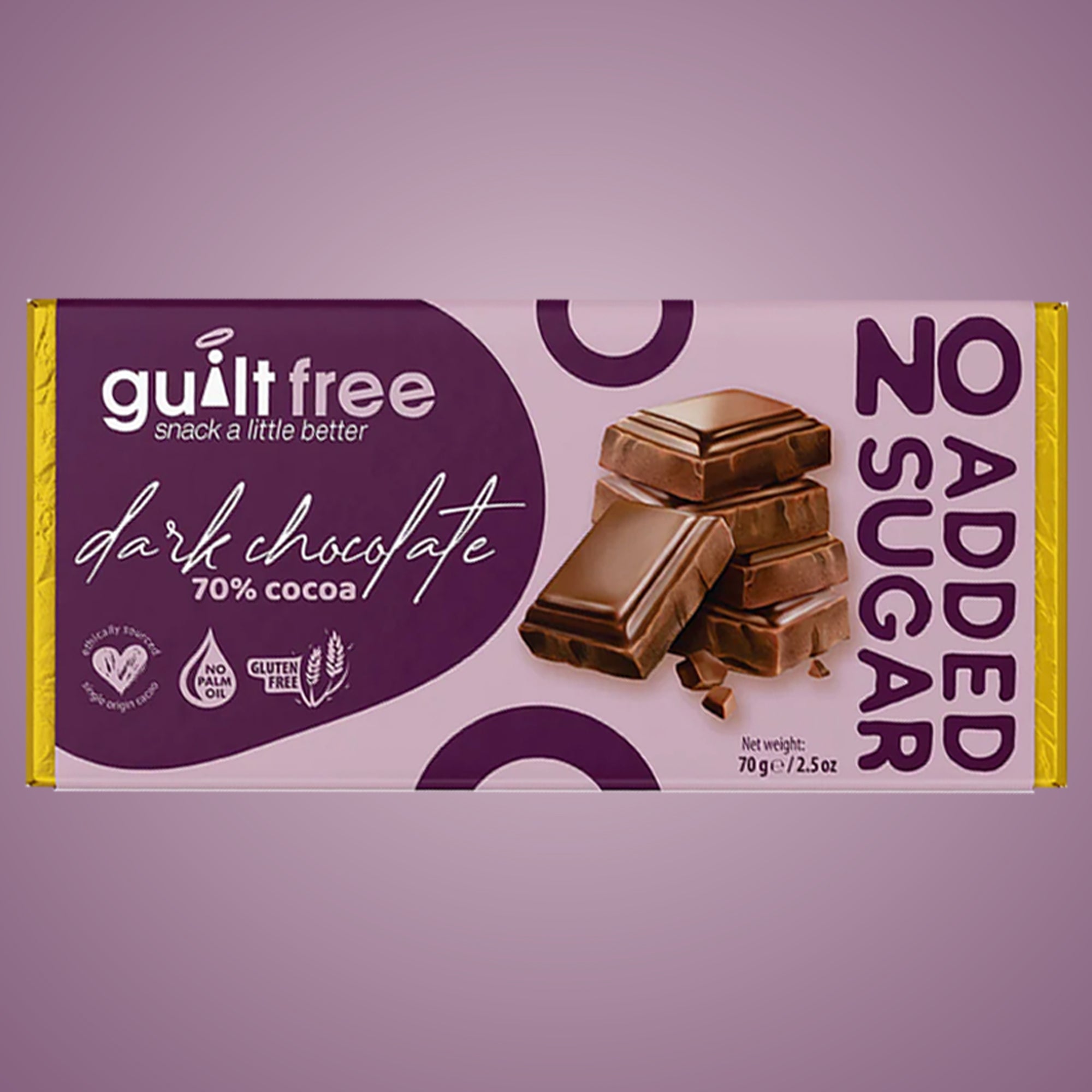 GuiltFree No Added Sugar Chocolate Bar 70g  with 70% Cocoa