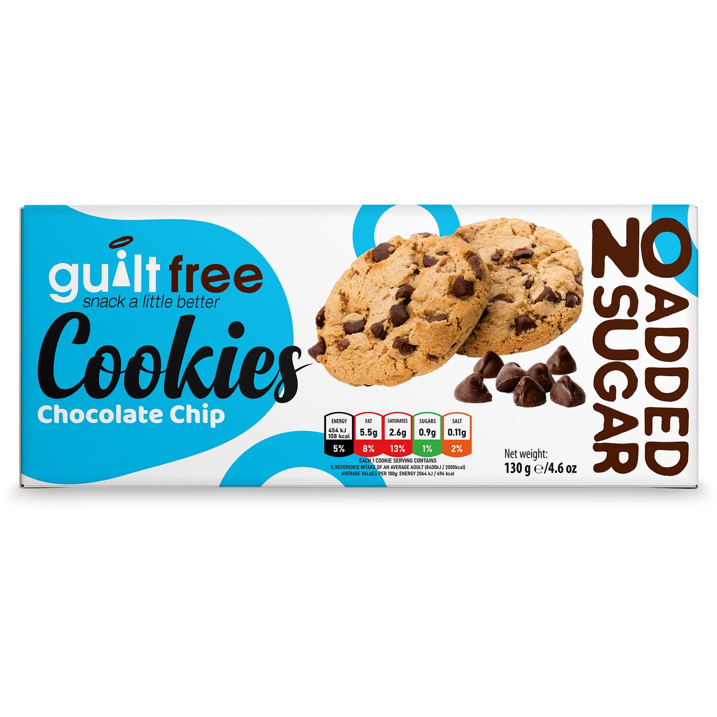 GuiltFree No Added Sugar Cookies 130g - Chocolate Chip