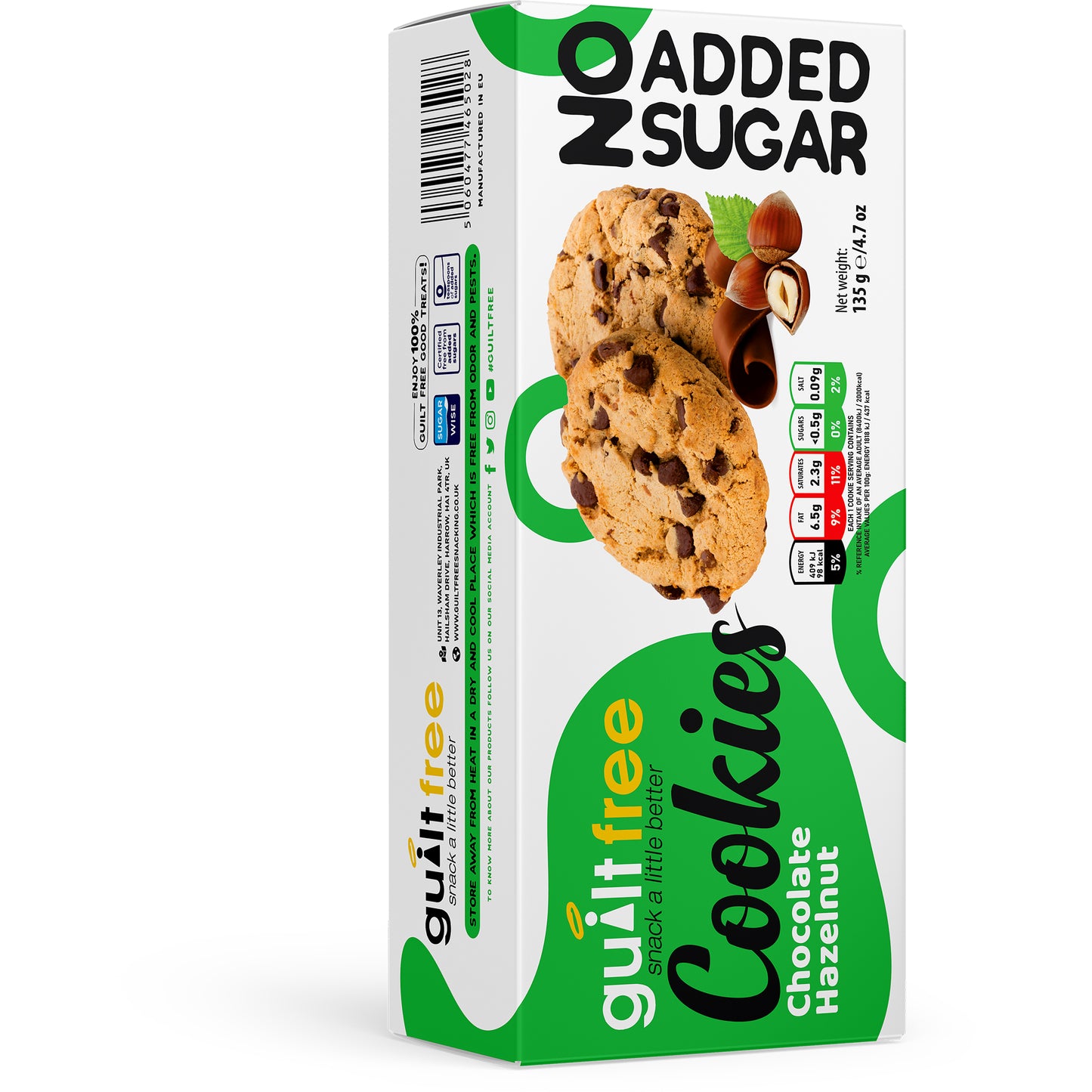 GuiltFree No Added Sugar Cookies 135g - Chocolate Hazelnut