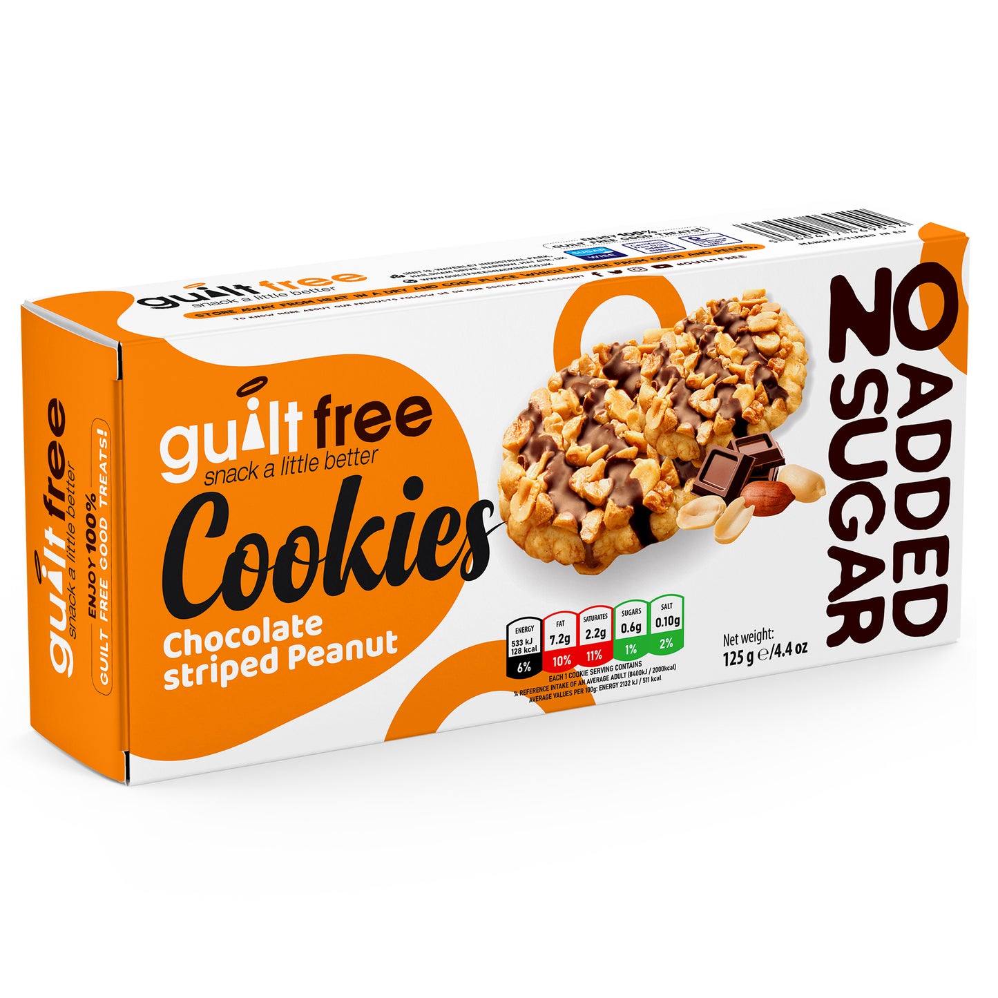 GuiltFree No Added Sugar Cookies 125g - Chocolate Striped Peanut