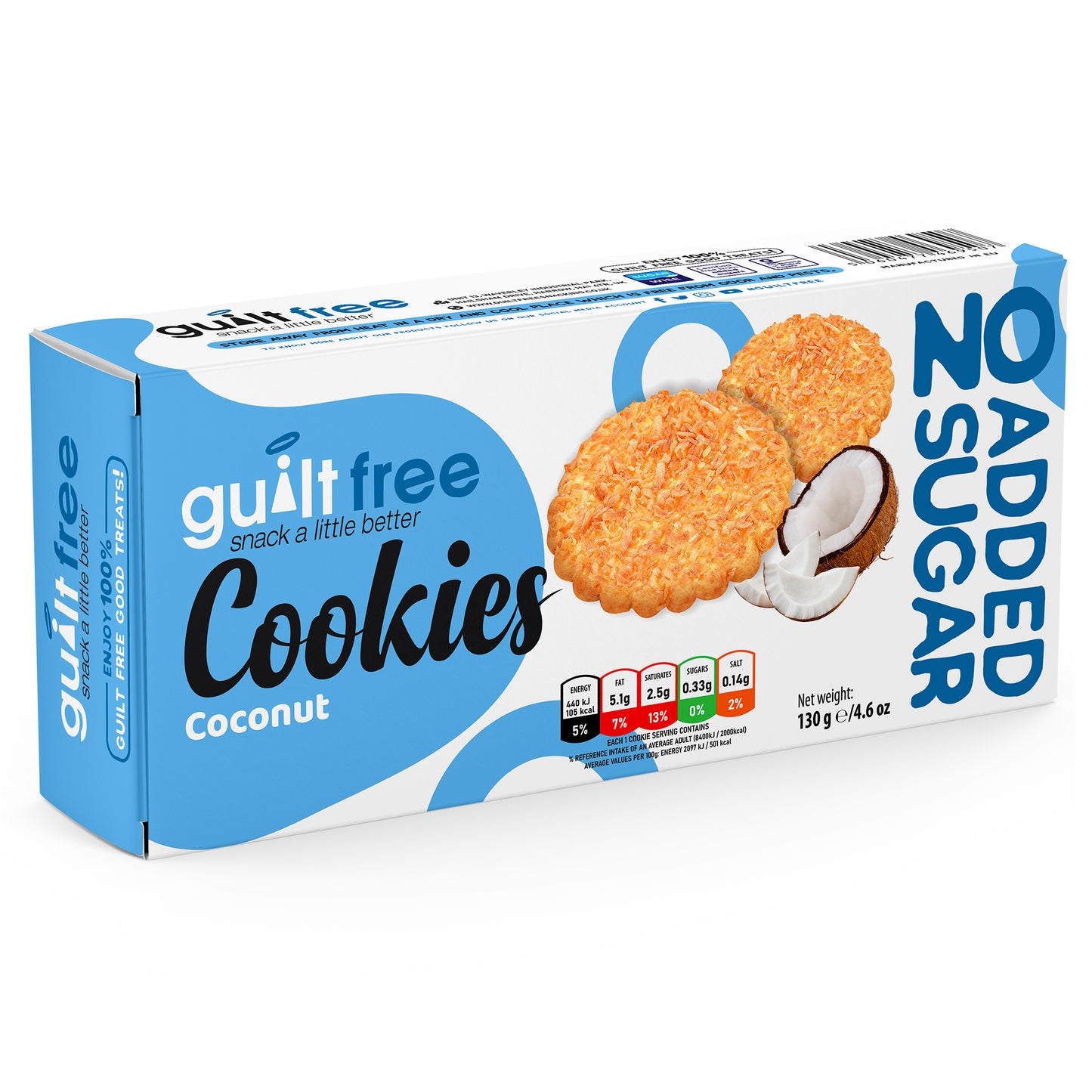 GuiltFree No Added Sugar Cookies 130g - Coconut