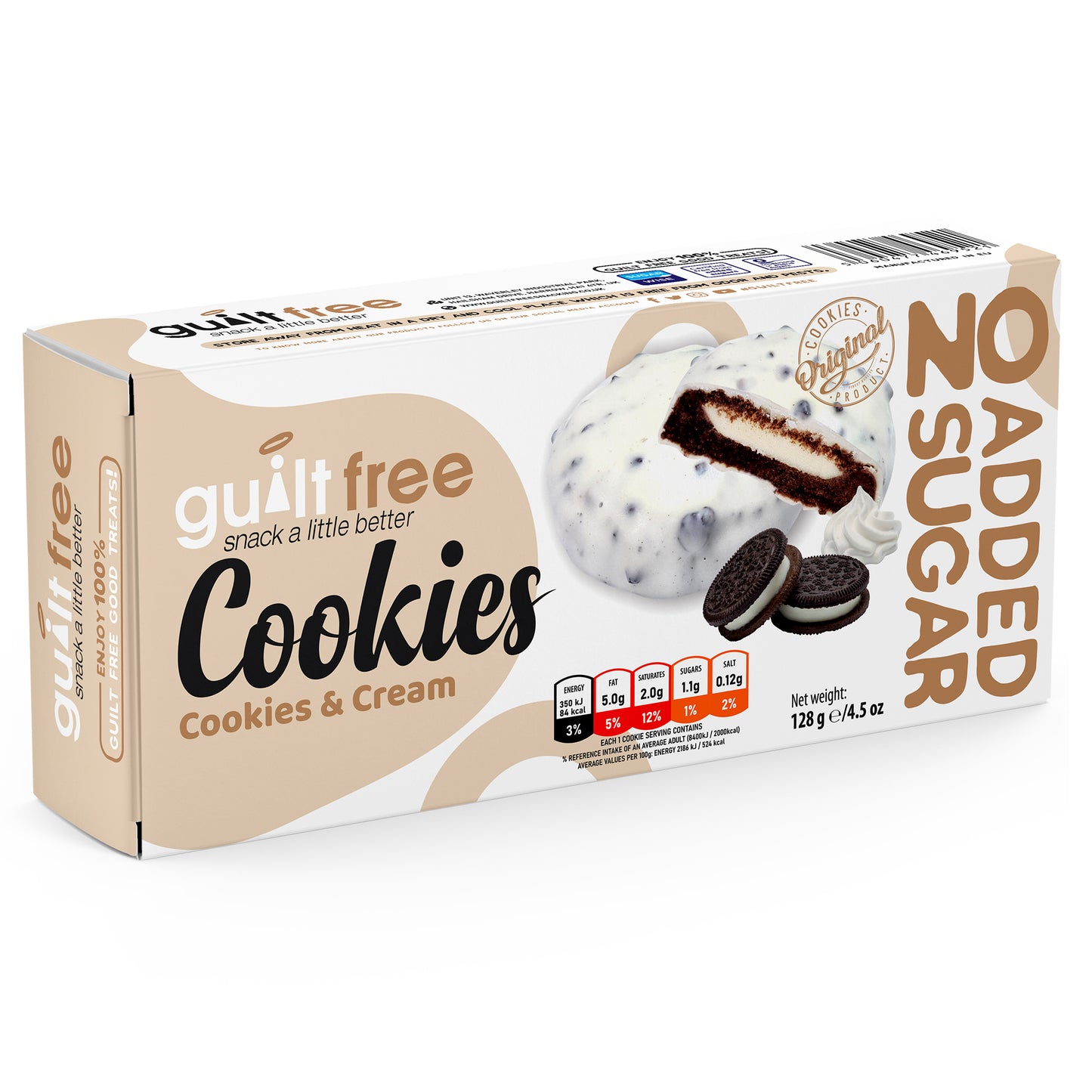 GuiltFree No Added Sugar Cookies 128g - Cookies & Cream
