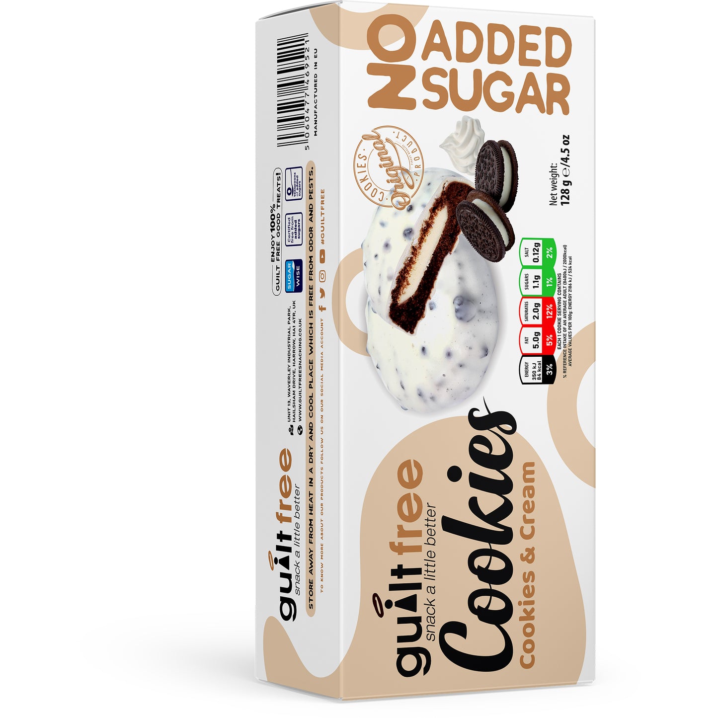 GuiltFree No Added Sugar Cookies 128g - Cookies & Cream
