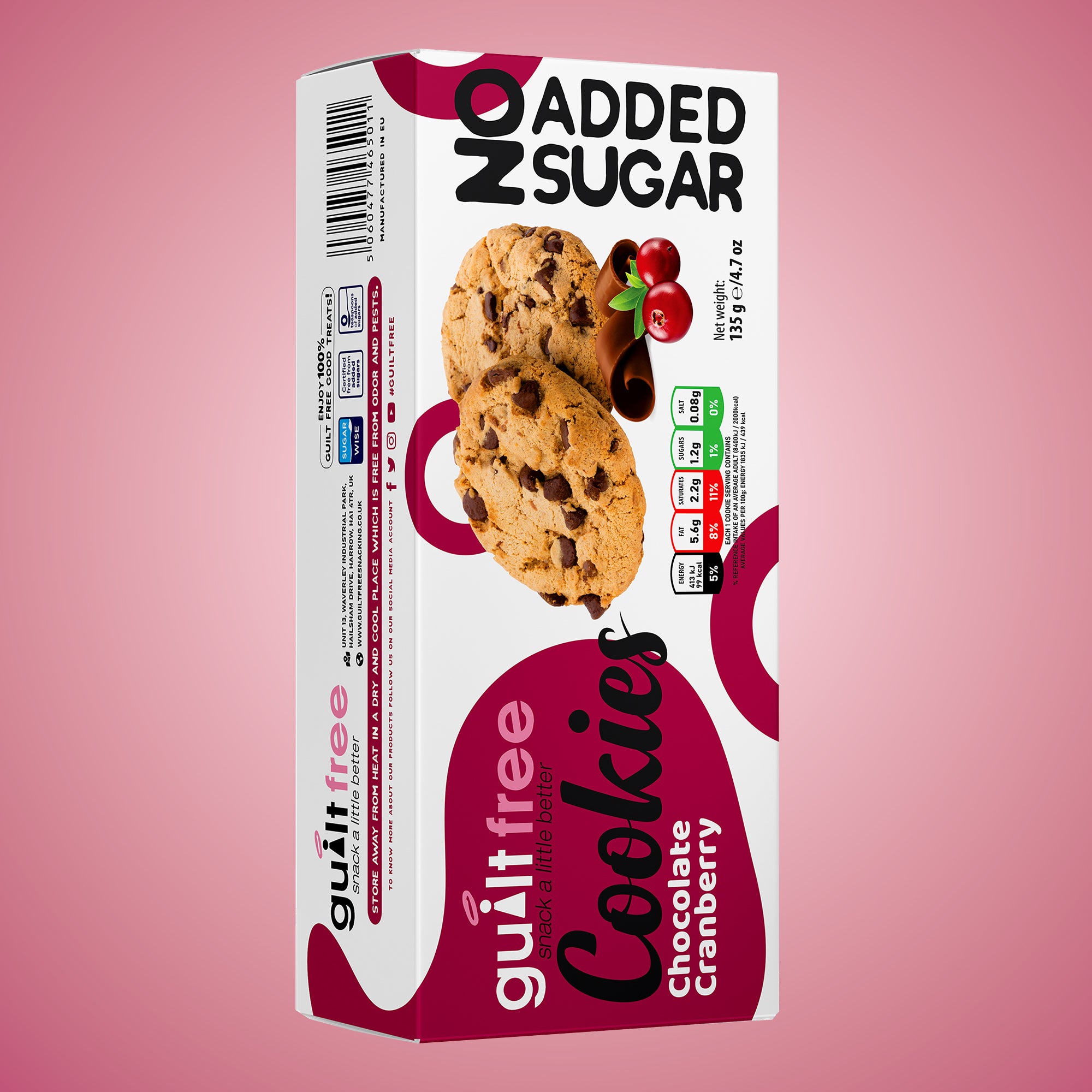 GuiltFree No Added Sugar Cookies 135g - Chocolate Cranberry