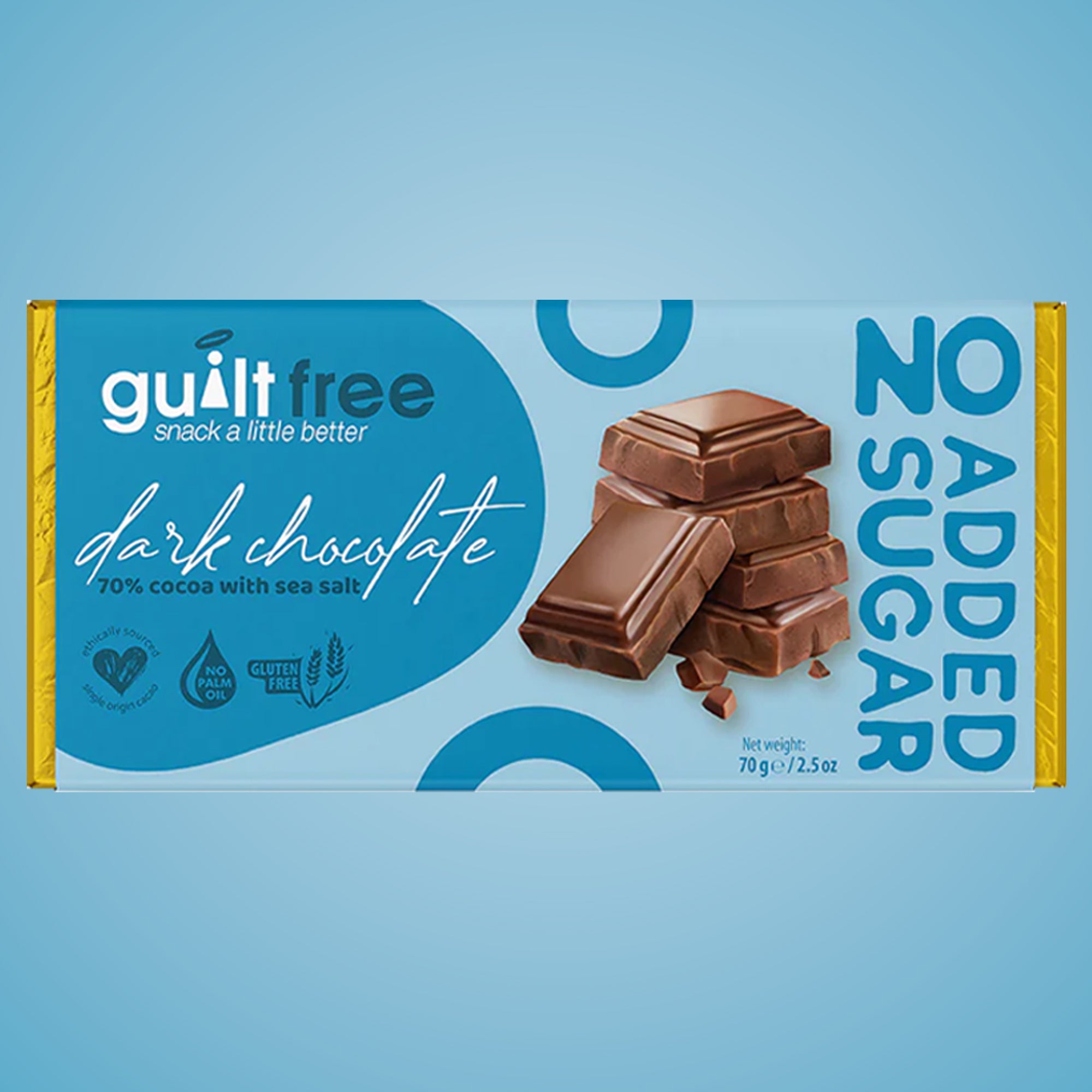 GuiltFree No Added Sugar Chocolate Bar 70g with 70% Cocoa with Sea Salt