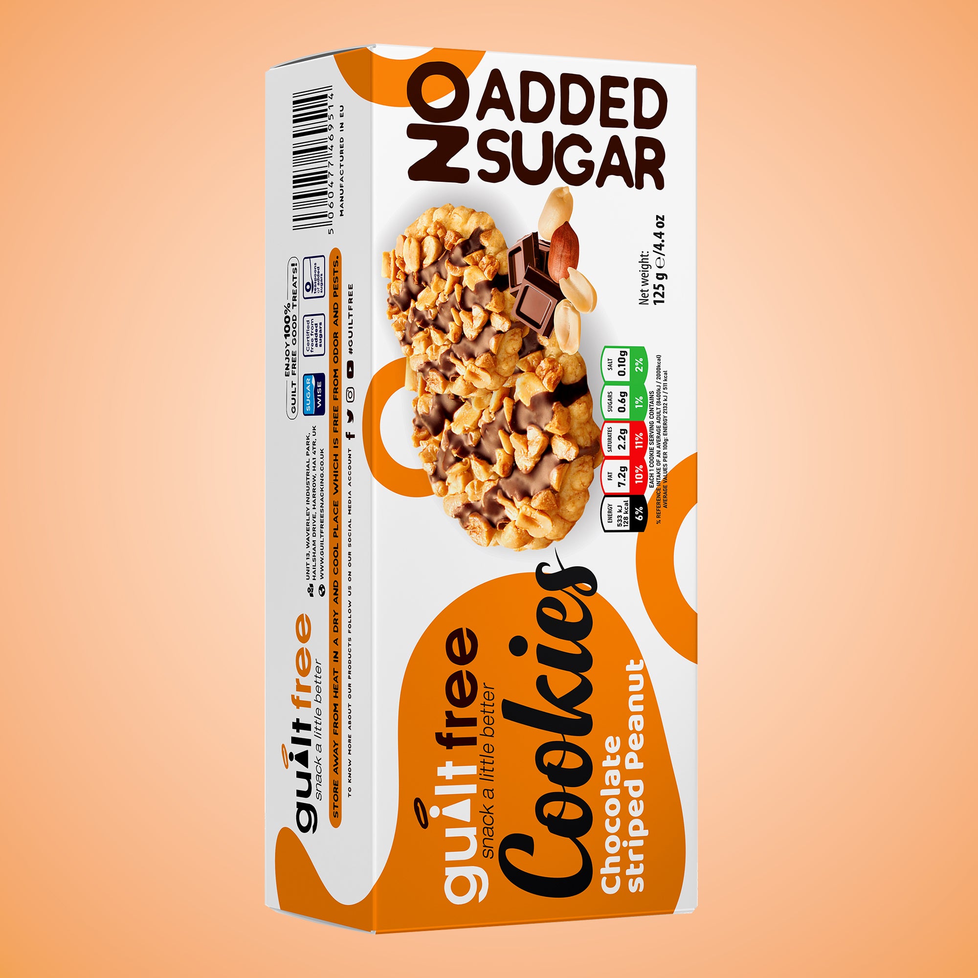GuiltFree No Added Sugar Cookies 125g - Chocolate Striped Peanut