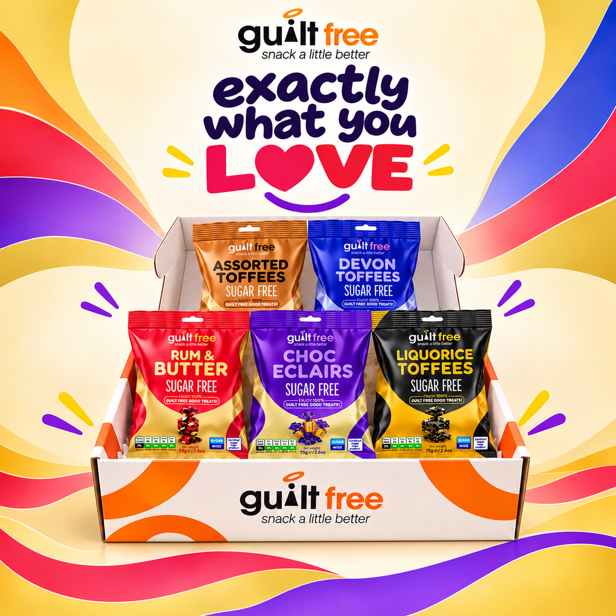 GuiltFree Sugar-Free Chewy Toffee Gift Box – 5 Flavours 375g